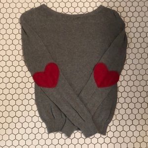Gray Knitted Sweater with Heart Elbow Patches